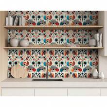 FLFK Boho Vintage Wallpaper Peel And Stick Removable Flower Shape Stripe Wall Mural Living Room, Bedroom, Kitchen, Office, Apartment Decor 16x128