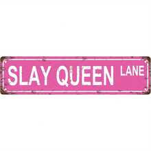 Slay Queen Lane Royal Family Members Vintage Metal Tin Sign - Rustic Pink Wall Decor For Home, Bar, Cafe, Garage, 16x4 Inch, Distressed Look With Weathered Finish, Bar Wall Art |   Nostalgic Decor |   Durable Wall Sign, Metal Wall Art Deco - 彩色 - 查看 1