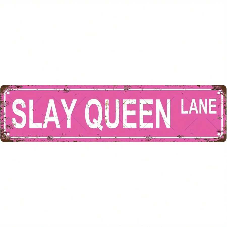Slay Queen Lane Royal Family Members Vintage Metal Tin Sign - Rustic Pink Wall Decor For Home, Bar, Cafe, Garage, 16x4 Inch, Distressed Look With Weathered Finish, Bar Wall Art |   Nostalgic Decor |   Durable Wall Sign, Metal Wall Art Deco - 彩色 - 查看 1
