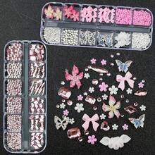 4 Boxes Pink Nail Gems Bow Flower Nail Charms For Acrylics - Irregular Crystals, Nails Rhinestone & Accessories For Women Nails Art Design Nails Decor(Pink){"Color_name":"Colorful-18"} - 彩色-18 - 查看 3