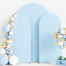 3pcs Set Pink Blue Beige Spandex Double Sided Arch Cover For Wedding Birthday Party Banquet Ceremony & Gift Decoration Easy Install Elegant Backdrop Kit 6ft+6.6ft+7.2ft Solid Color Design - 藍色 - 查看 7