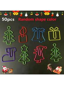 50 pezzi/100 pezzi Fermagli di carta natalizi assortiti in colori casuali e forme, segnalibri con fermagli, adatti per cancelleria, forniture per ufficio, regali, decorazioni per matrimoni e Natale, regali di Natale