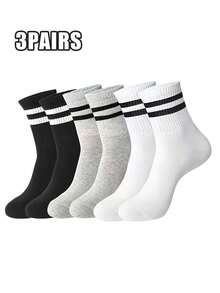 3/5/10 Pairs Of Striped Mid-Calf Socks, Crew Socks, Comfortable And Breathable, Men's And Women's Long Socks, White Socks, Suitable For Daily, Sports, Fall Socks - Multicolor - View 17