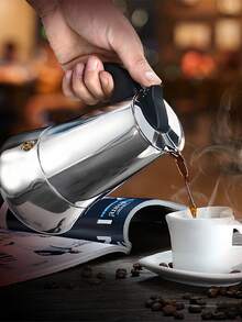 Cafetera de acero inoxidable plateada con mango resistente al calor, apta para cocinas eléctricas y de gas, pero no para cocinas de inducción. Apta para todo tipo de cocinas, para uso doméstico y de camping. Cafetera clásica de acero inoxidable, apta para inducción/llama abierta. Cafetera de acero inoxidable, moka italiana, cafetera/molinillo de mano portátil de estilo europeo, equipo de camping, fácil de transportar, utensilios de cocina.