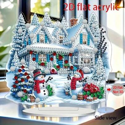 [Christmas Diamond Art] 2D/Flat 5D DIY Asymmetrical Diamond Art Desktop Decor | Acrylic Holiday Desktop Art, Suitable For Parties And Gifts, Holiday Table Decor | Winter Wonderland Scene, Durable Acrylic Material, Christmas Decoration