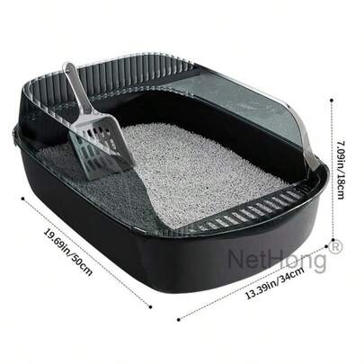 Cat Litter Tray Litter Box, High Sided Large Cat Litter Tray, Anti-Spillage, Easy To Clean Cat Litter Box With Litter Scoop, Open Top Kitten Litter Tr