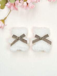 2/4 piezas Accesorios para el cabello de niñas lindos de otoño, set de pinzas con orejas de oso de peluche beige, pinzas para el cabello con lazo de lana de cordero y oso de peluche, adecuado para el cabello de niñas