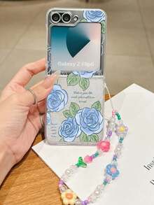 Flower 1pc Fashionable And Simple PC Material Cute Blue Rose Element Folding Phone Case, Paired With The Same Color Bracelet, Can Protect And Prevent Falling: SamsungGalaxy Zflip 3/Zflip 4/Zflip 5/Zflip 6/Zflip 7/OPPO Find N3 Flip/ Razr 50 Ultra/ Razr 60 Ultra/ Rallazar 60/ Razr 50/XiaomiMIX Flip/Galaxy Z Flip7 FE