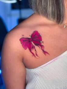 1 pieza Tatuaje temporal a prueba de agua y sudor con decoración de lazo rojo, tatuaje falso de moda con lazo y cinta, tatuaje temporal adecuado para decoración de cumpleaños, boda y fiesta