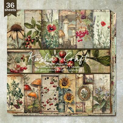 36 Sheets 6inch Vintage Botanical Sunflower Background Scrapbooking Paper, Suitable For Bullet Journals, Scrapbooks, Cards And Crafts
