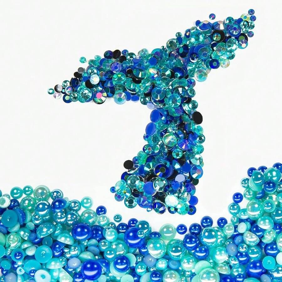 2Bags DIY Bundles Pack, 1 Half Round Pearls+1 Resin Rhinestones For Bedazzling Crafting 3-10mm Teal Blue Turquoise Green AB Colorful Gems Diamonds For Face Eyes Makeup Tumblers Bottles Shoes{"Color_name":"TurquoiseTideAquaAbSeriesMix","Size_name":"3-10mmPearls+Rhinestones"} - 綠松石潮汐水色Ab系列混合 - 查看 1