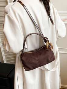 1 buc. Geantă de mână BEIKAMU pentru femei, culoarea cafelei, cu închidere vintage cu fermoar, curea de umăr detașabilă și reglabilă, cu decor metalic, potrivită pentru serviciu, naveta, cumpărături, școală, întâlniri