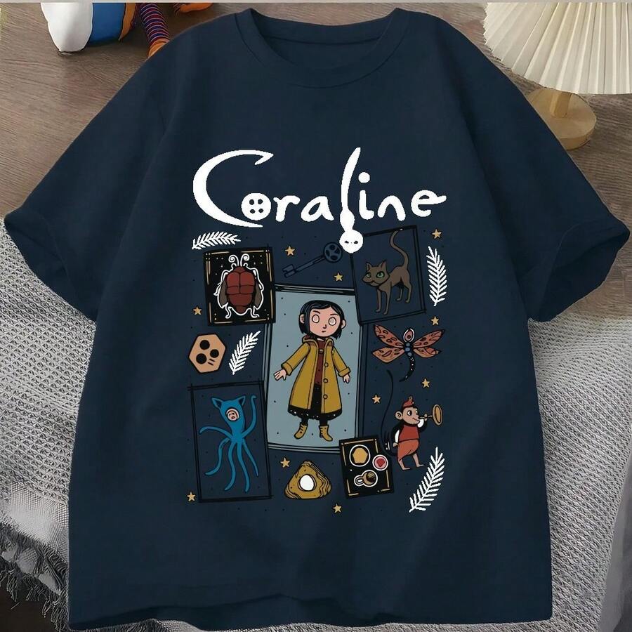 Unisex T-Shirt, Cartoon, Movie, 100% Cotton - 藏蓝色 - 查看 1