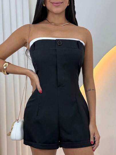 MACACÃO CURTO ALFAIATARIA FEMININO CHIC BÁSICO