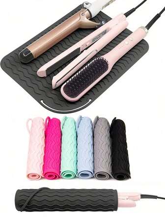 1 pieza Alfombrilla para herramientas de peinado con calor, tamaño universal para alisador y rizador, almohadilla resistente al calor para almacenamiento y viaje, alfombrilla resistente al calor de silicona para almacenamiento y aislamiento de herramientas de peinado con calor - Almohadilla para rizador y cepillo alisador, use esta alfombrilla comercial de silicona resistente al calor para proteger sus herramientas de peinado con calor