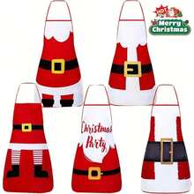 A Set Of 5 Christmas Aprons, A Red Santa Claus Series Apron Set, Suitable For Cooking, Cooking, Hairdressing And Barbecue Purposes For Family, Friends, Couples And Christmas Party Decoration - Multicolor - View 1