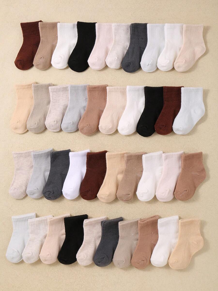 16 Pairs Solid Color Baby Socks, Stretchy Casual Crew Socks In Brown Tones, Unisex Boys Girls Toddler Infant Socks, Ultra Soft Breathable Socks, 0-36 Months For All Seasons Fall Winter Daily Use, Baby Socks, Newborn Socks, Toddler Socks, Infant Socks, Thanksgiving,Christmas Gift Newborn Gift Baby Essentials Set - Multicolor - View 1
