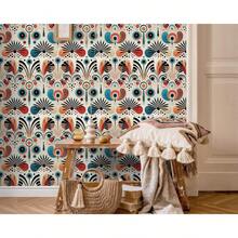 FLFK Boho Vintage Wallpaper Peel And Stick Removable Flower Shape Stripe Wall Mural Living Room, Bedroom, Kitchen, Office, Apartment Decor 16x128