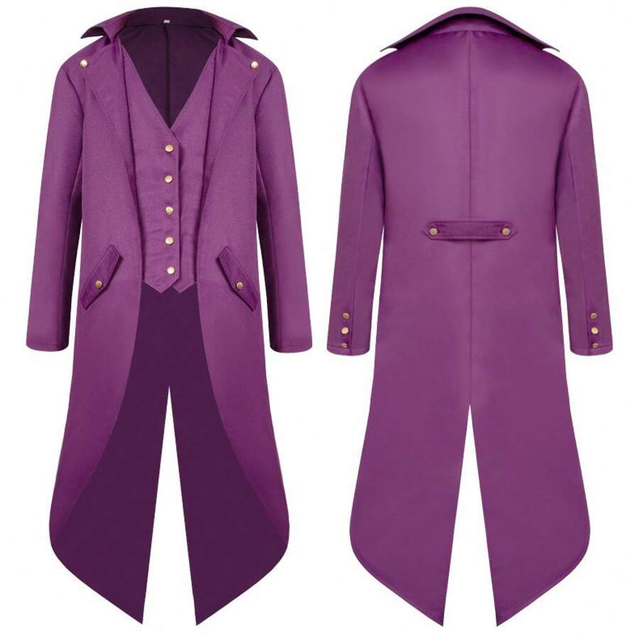 Men's Medieval Vintage Red Tailcoat, Renaissance Cosplay Tuxedo Men, Costumes Men Party & Masquerade Ball Gala,Father-Son Matching Outfits, Available In Teen Sizes,Tuxedo Men,Please Check Size Chart Before Purchasing. - 紫色 - 查看 1