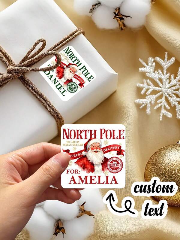 North Pole Santa Gift Tag Stickers/From Santa Christmas Gift Label/Christmas Gift Tag/Christmas Sticker/From Santa Sticker/Custom Name Label
