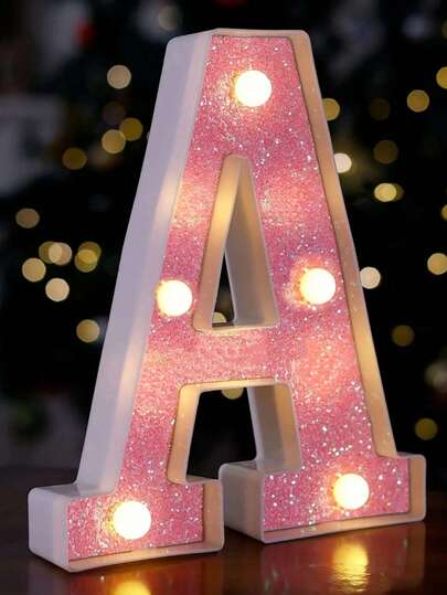 1pc Shiny Pink LED Lighted Letter Light, Battery Powered English Alphabet & Numeric Night Light, Warm Glow, Great For Proposal, Wedding Decor, Christmas Gift, Girls Bedroom, Hotel, Party, Restaurant Decoration, Birthday, Wedding And Christmas