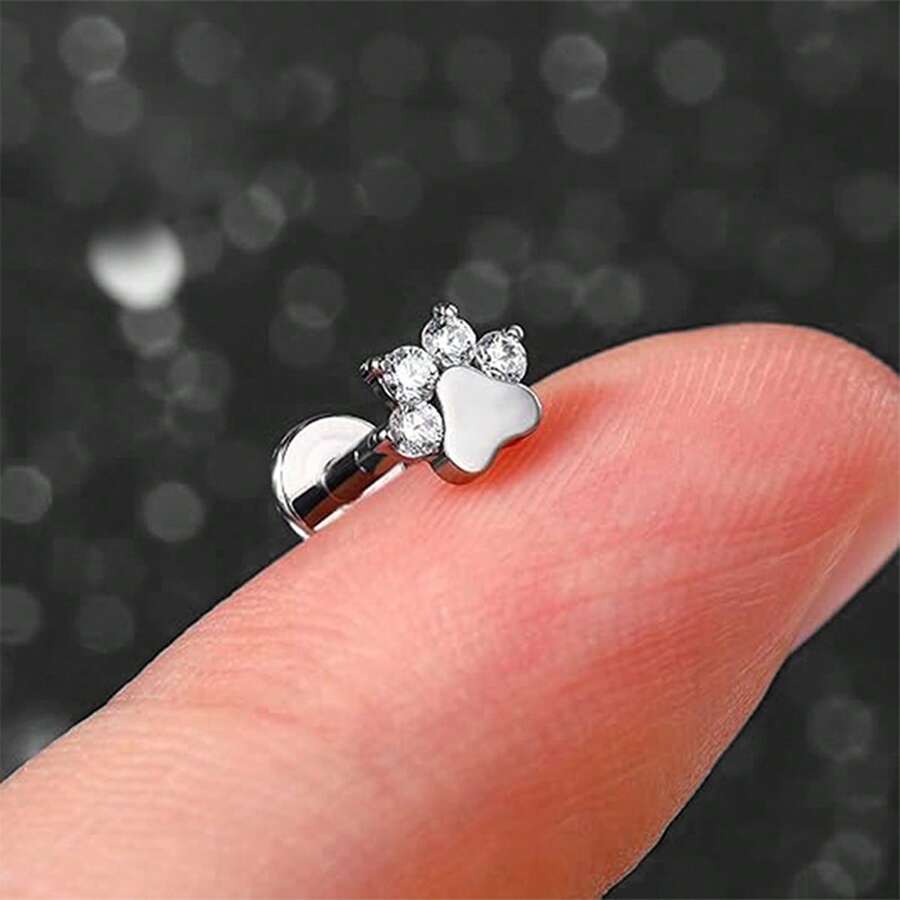 1pc 925 Sterling Silver Elegant Zirconia Inlaid Heart & Olive Leaf Stud Earrings For Women, Suitable For Daily Wear And Gift For Holidays, Birthdays