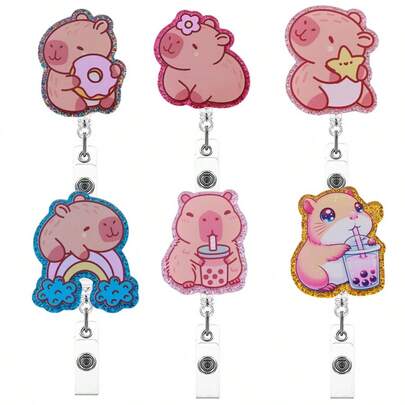 1pc Capybara Retractable Clip, Medical Student/Nurse Gift, ID Badge Holder, Snap Hook
