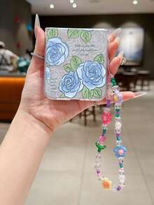 Flower 1pc Fashionable And Simple PC Material Cute Blue Rose Element Folding Phone Case, Paired With The Same Color Bracelet, Can Protect And Prevent Falling: SamsungGalaxy Zflip 3/Zflip 4/Zflip 5/Zflip 6/Zflip 7/OPPO Find N3 Flip/ Razr 50 Ultra/ Razr 60 Ultra/ Rallazar 60/ Razr 50/XiaomiMIX Flip/Galaxy Z Flip7 FE