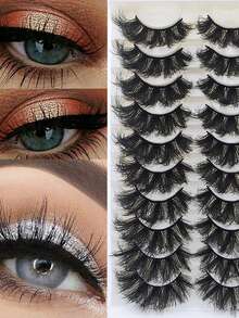 Ondine 10 Pairs Of Synthetic Explosive Hair, False Eyelashes, Thick And Fluffy Faux Mink Fur Eyelashes