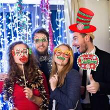 30pcs Glittery Christmas Photo Booth Props Christmas Peppermint Candy Photo Props Kit For Sweet Xmas Party Decorations Supplies Christmas Round Lollipop Themed Selfie Props Pose Sign