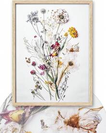 IHery Natural OAK Wood Framed Floral Wall Art, 12x16 In Set Of 3 Wildflower Canvas Prints, Beige Narrow Frame Botanical Flower Decor Bedroom Living Room2025 - OAK Framed Canvas Zinnia - View 2