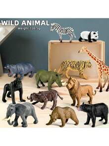 12pcs Wild Animal Model Toys, Including Crocodile, Leopard, Zebra, Wolf, Sika Deer, Hippopotamus, Giraffe, Tiger, Lion, Rhinoceros, Panda, Elephant, Mini Wild Animal Models, Learning Educational Models, Birthday & Festival Gift Toys (Random Color) - Multicolor - View 10