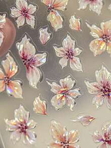 1 Stück glänzende rosa Lilien Nagel Aufkleber mit blühenden Blütenblättern, 5D romantischer japanischer Stil Blumen für elegante florale selbstklebende Nageldekoration Maniküre