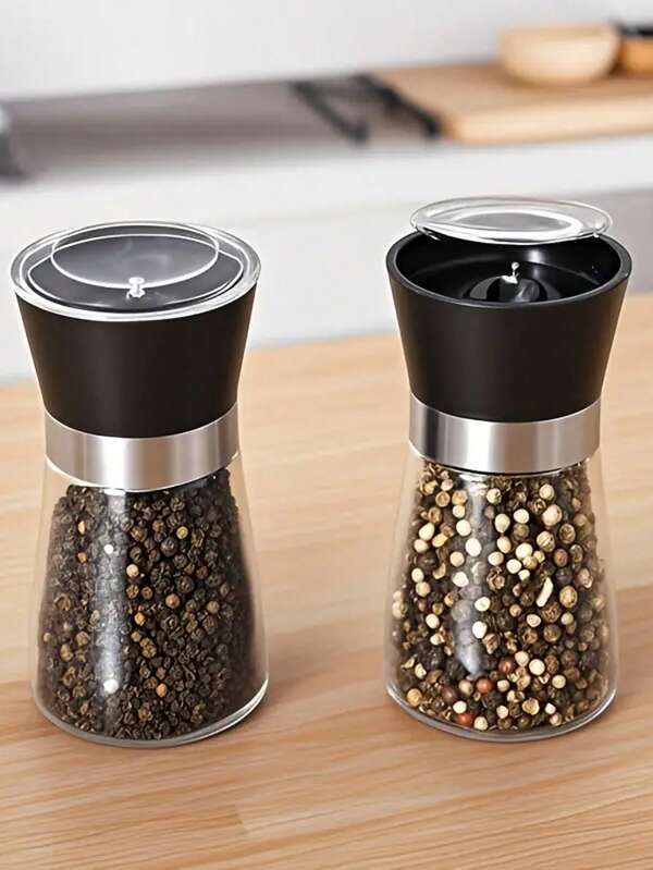 زجاجة طاحونة الملح والفلفل اليدوية، تتميز بآلية ضبط درجة الطحن من الفولاذ المقاوم للصدأ، هيكل من الفولاذ المقاوم للصدأ 408 عالي الجودة، تشغيل بيد واحدة، سهل الاستخدام، مناسب للمطابخ وطاولات الطعام - مناسب للعائلات والمطاعم
