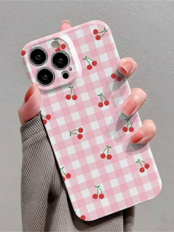 1pc Girl Style Cherry Fruit Printed Glossy Perforated Phenolic Resin Hard Phone Case Cover For IPhone 11/12/13/14/15/16/17 Pro Max Waterproof Shockproof Anti-Fall Scratch Resistant Phone 17 Promax Air