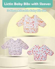 Lictin 3 Piezas Baberos Bebé Niña, Baberos Manga Larga, Baberos Impermeables para Niños Niñas Pequeños - Multicolor 1 - Ver 7