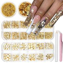 Nail Art Rhinestones Flatback Gold Nail Charms Multi Shapes Crystal Mixed Glitter Foil Design Gold Gems Accessories For Women Manicure Decorations Supplies{"Color_name":"Colorful-08"} - 多彩-08 - 查看 2