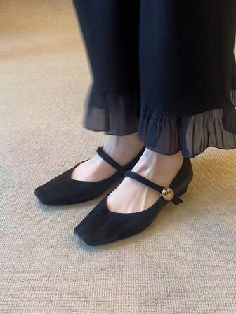 经典复古纯色扣 PU 皮革一脚蹬平底鞋，适合海滩、婚礼、派对、办公室、室内和室外、春夏季