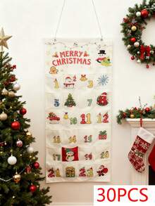 1 pezzo/30 pezzi Calendario dell'Avvento in tessuto, decorazione natalizia, calendario dell'Avvento di 24 giorni con 24 tasche, adatto per la decorazione natalizia della parete di casa