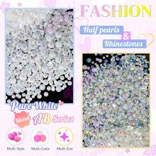 2Bags DIY Bundles Pack, 1 Half Round Pearls+1 Resin Rhinestones For Bedazzling Crafting 3-10mm White AB Transparent AB Colorful Gems Diamonds For Face Eyes Makeup Tumblers Bottles Shoes Clothes{"Color_name":"PureWhiteABSeriesMix","Size_name":"3-10mmPearls+Rhinestones"} - 純白AB系列混合 - 查看 3