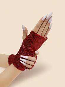 1 Pair Shiny Sequin Fingerless Gloves For Women, Reflective Glitter Nightclub Gloves, Stage Performance Costume Gloves,Travel,Festival - Multicolor - View 4