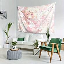Cute Anime Cat Girl Tapestry Wall Hanging - Soft Peach Light Beige Polyester Fabric, Pink Floral Pastel Design, Horizontal Home Decor For Bedroom, Living Room, Dorm - Perfect Gift For Anime Fans & Friends, Anime Room Decor, Whimsical Design, Highquality Print, Kawaii Lovers, Durable Material, College Students - 彩色 - 查看 5