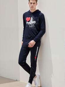Heavy-Duty 450G Thick Plush Fleece Pullover Hoodie For Men With Foam-Printed Spider Design - Black - View 4