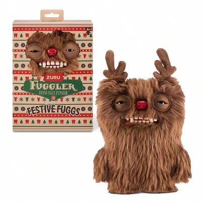  Festive Fuggs 毛绒玩具 9 英寸（驯鹿），怪物填充动物玩具，ZURU 出品