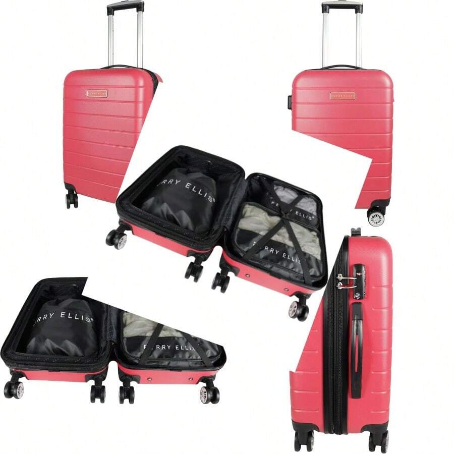 PERRY ELLIS Maleta de Cabina para Viaje con Diseño Moderno y Espacio Ampliado Ideal para Viajes Cortos y Negocios Resistente al Agua y con Ruedas Duraderas para un Transporte Comodo - Rojo - Ver 1