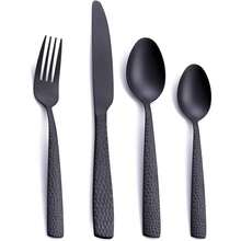 Matte Black 24 Pcs Silverware Flatware Set Of 6 Stainless Steel Hammered Tableware Cutlery Set Includes Fork Spoon Knife For Home Kitchens Dishwasher