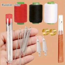 34 Pieces (5 Sizes) Large Eye Needle Kit, Suitable For Seniors - Hand Needle With Thread, 3 Corrugated Polyester Yarns (Black/White/Red) And Storage Tube - Complete Steel Needle Set For Home Embroidery, Crafts, Clothing And Fabric Repair - 1 bộ/cái - Xem 9