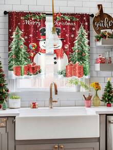 1pc Christmas All-Over Christmas Elements Multicolor Cartoon Pattern Digital Printing Decorative Curtain, Suitable For Home, Kitchen, All Seasons - Multicolor - View 3