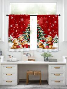 1pc Christmas All-Over Christmas Elements Multicolor Cartoon Pattern Digital Printing Decorative Curtain, Suitable For Home, Kitchen, All Seasons - Multicolor - View 9