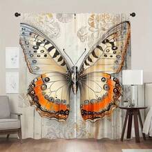 2 piezas Cortinas opacas elegantes con mariposas y flores - Poliéster vintage a la moda, adecuadas para la decoración del dormitorio y la sala de estar, lavables a máquina, agregan elementos naturales a cualquier espacio (varillas no incluidas), Cortinas para la sala de estar